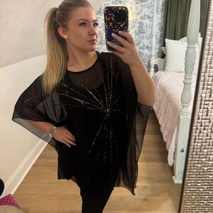 Black Sheer Tunic with Gold Accents